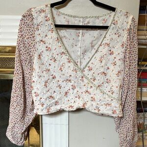 Floral Wrap Blouse - White and Pink